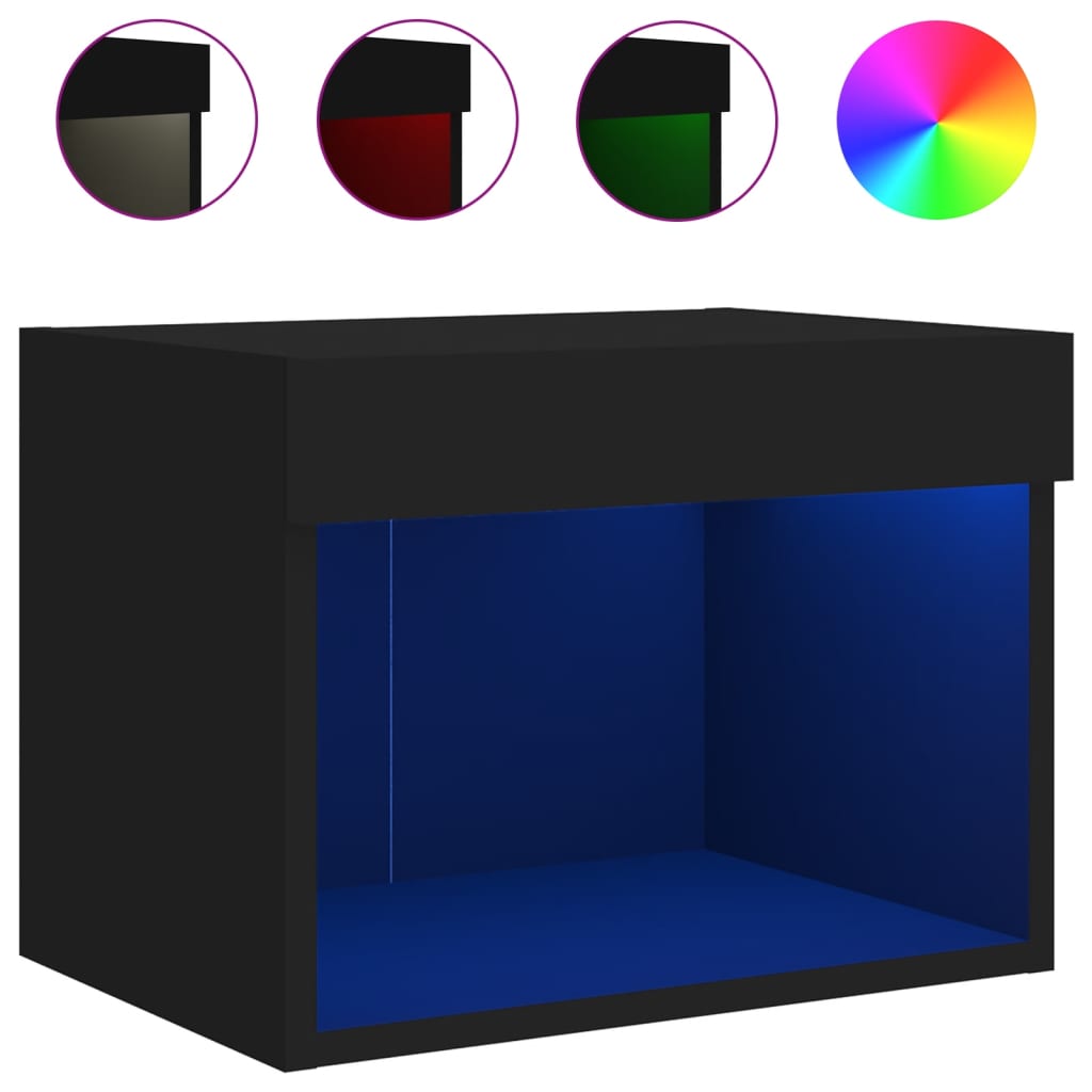 Wall-mounted bedside tables with LED lights 2 pcs. Black