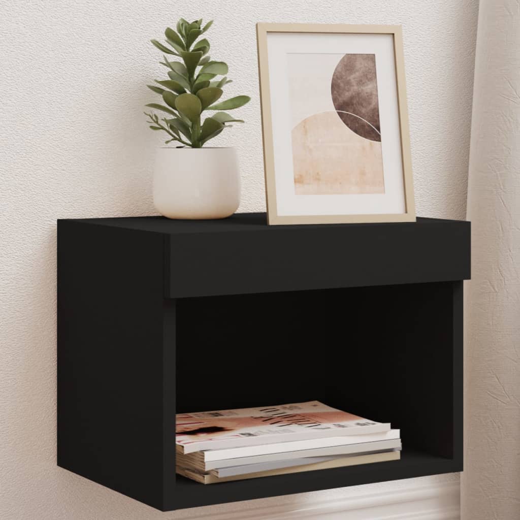 Wall-mounted bedside tables with LED lights 2 pcs. Black