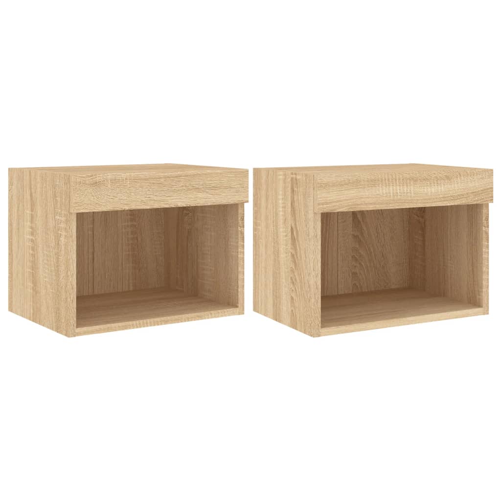Wall-mounted bedside tables with LED lights 2 pcs. Sonoma oak