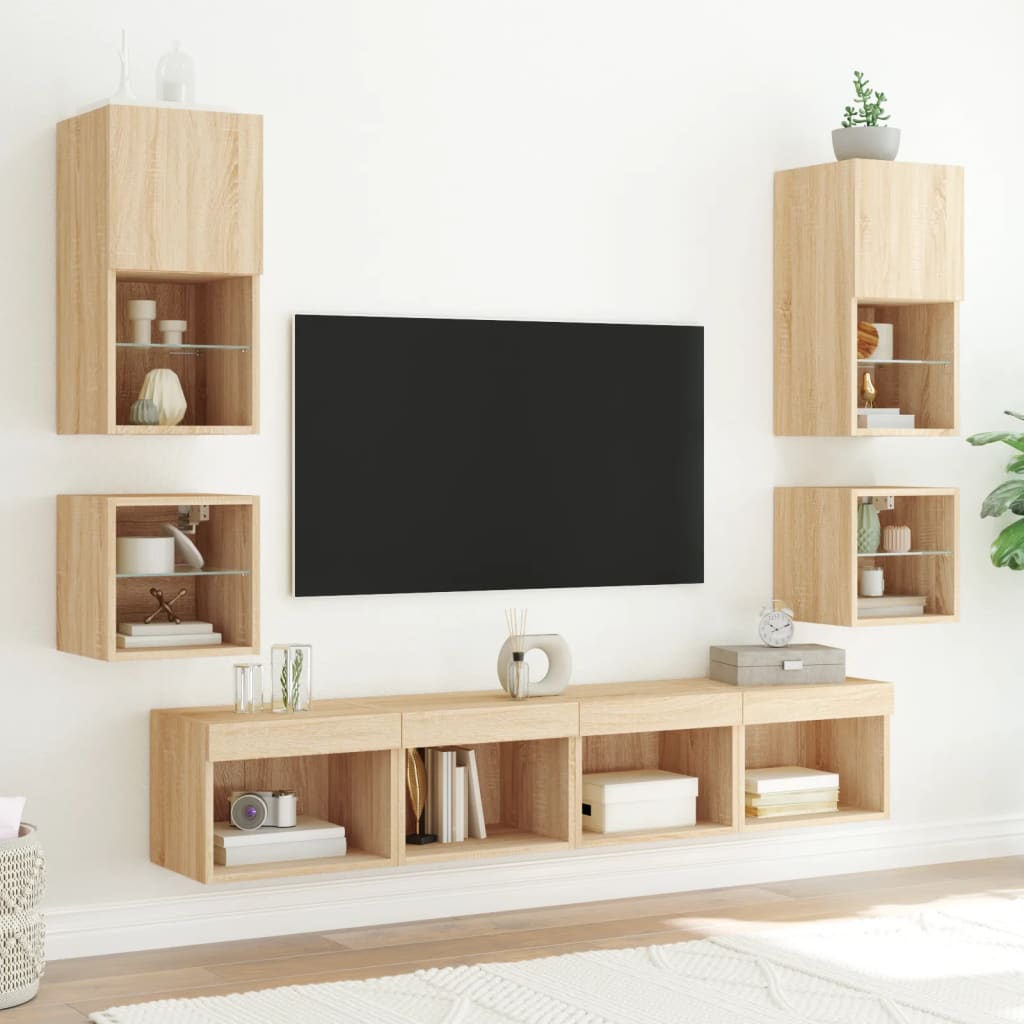 Wall-mounted bedside tables with LED lights 2 pcs. Sonoma oak