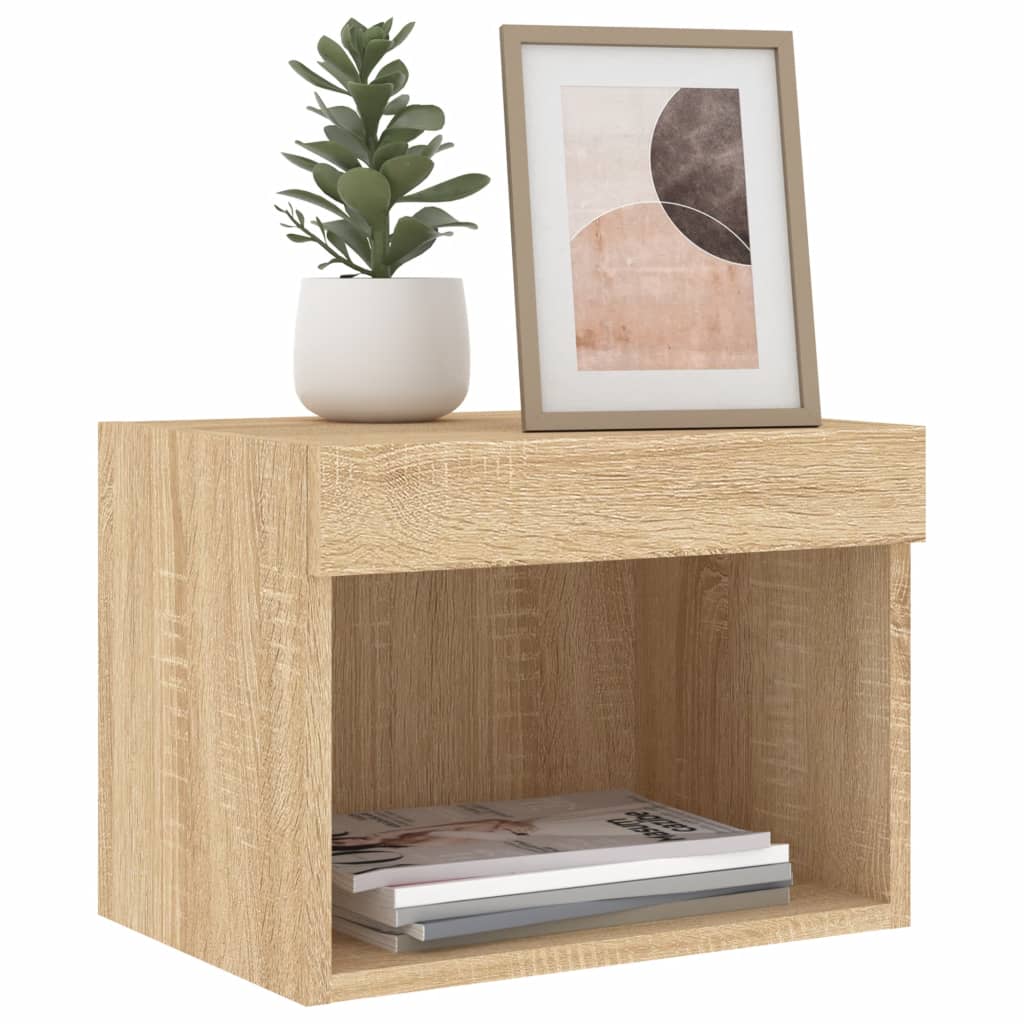 Wall-mounted bedside tables with LED lights 2 pcs. Sonoma oak