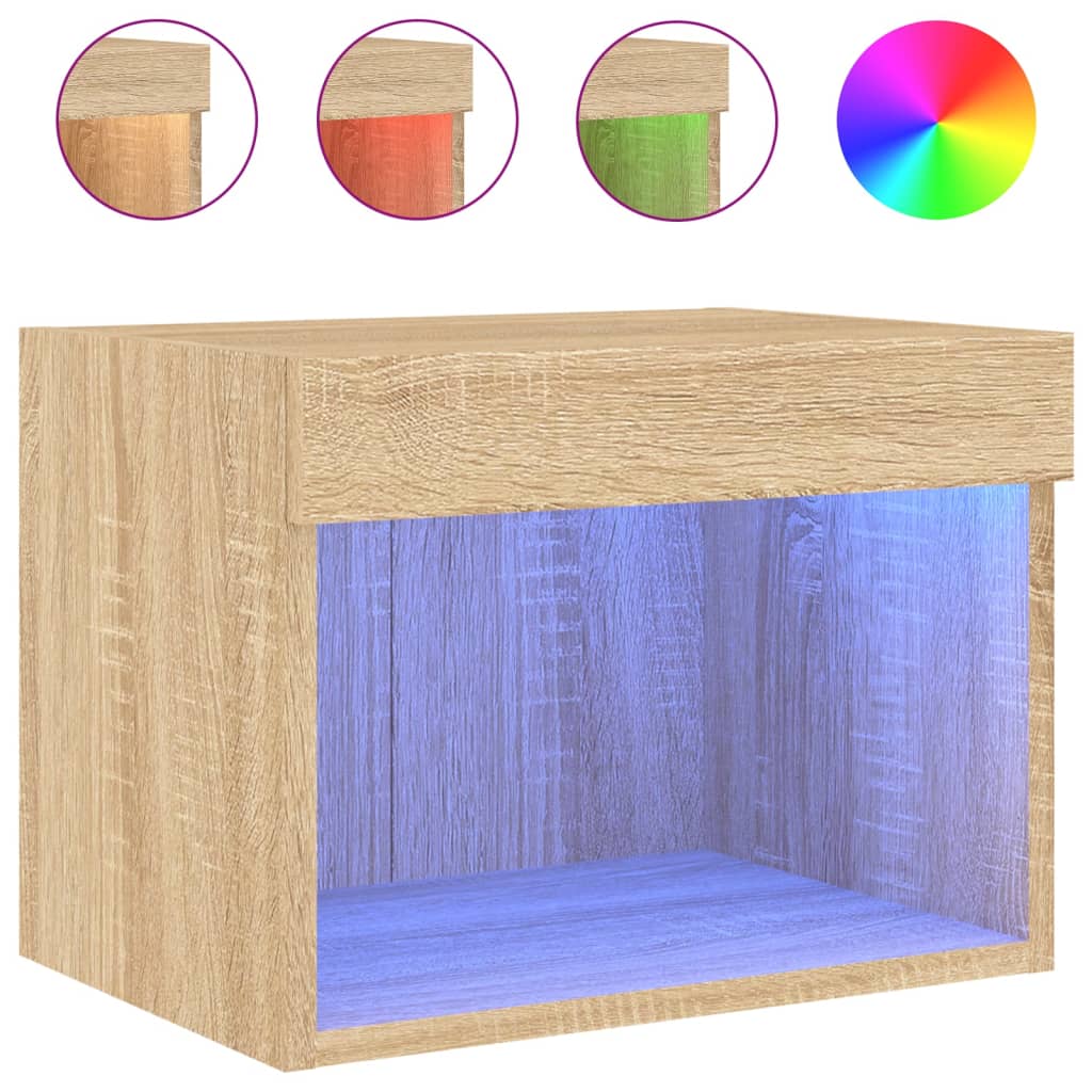 Wall-mounted bedside tables with LED lights 2 pcs. Sonoma oak
