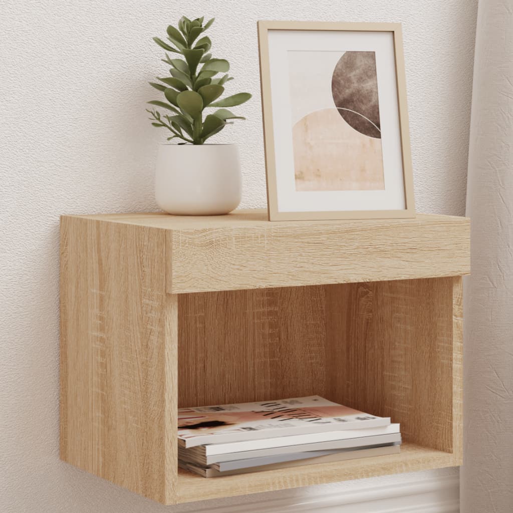 Wall-mounted bedside tables with LED lights 2 pcs. Sonoma oak