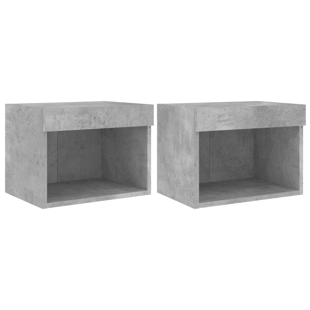 Wall-mounted bedside tables with LED lights 2 pcs. Concrete grey