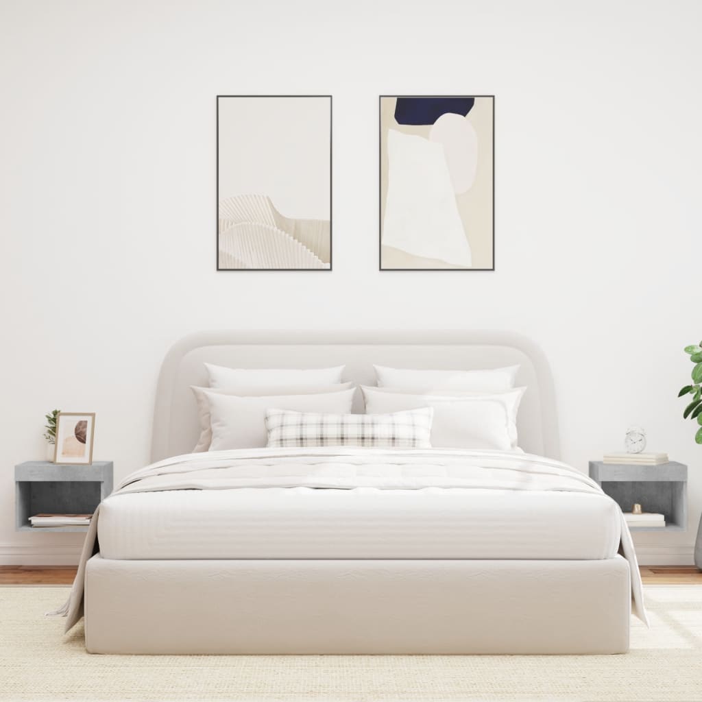 Wall-mounted bedside tables with LED lights 2 pcs. Concrete grey