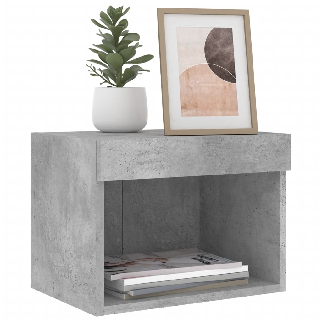 Wall-mounted bedside tables with LED lights 2 pcs. Concrete grey