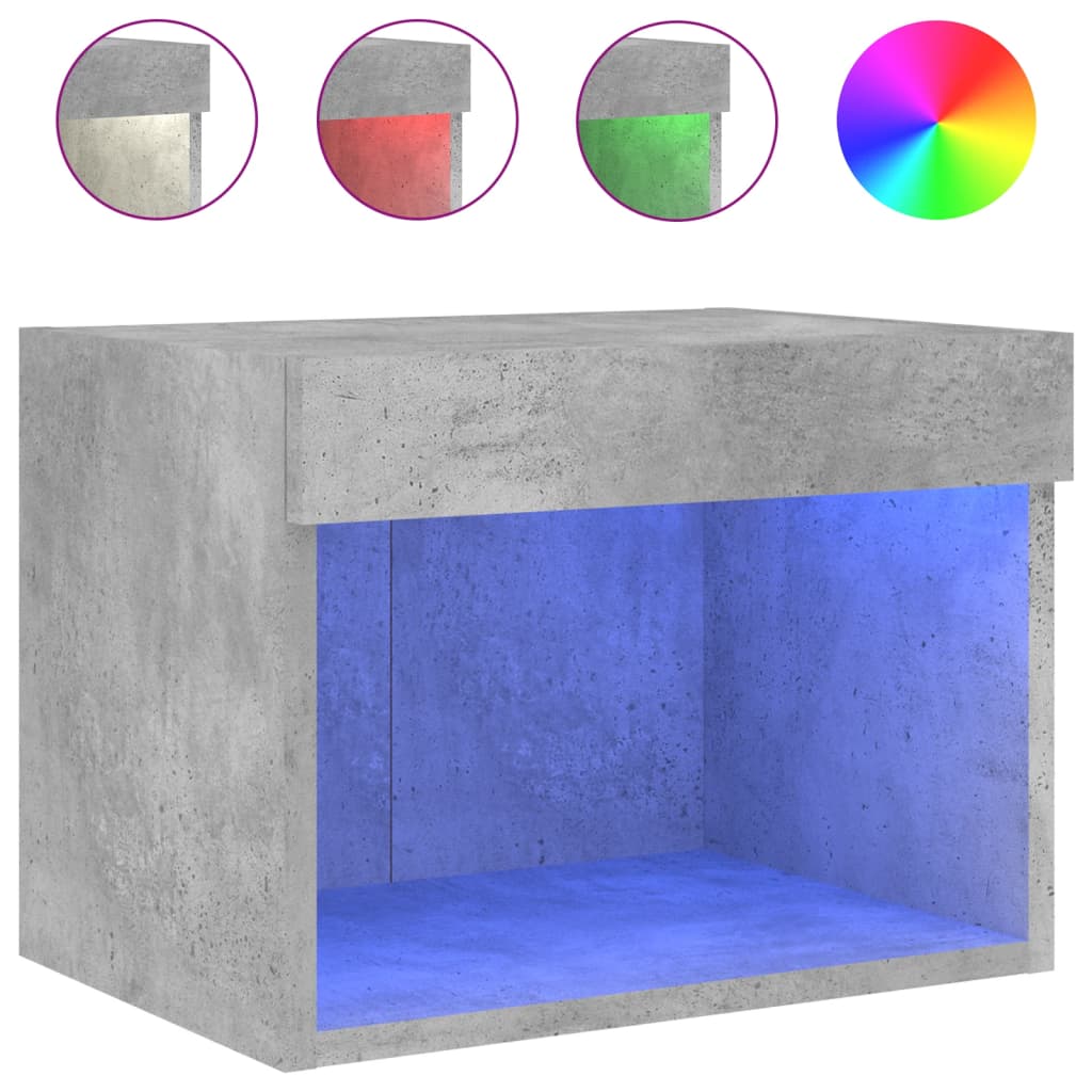 Wall-mounted bedside tables with LED lights 2 pcs. Concrete grey