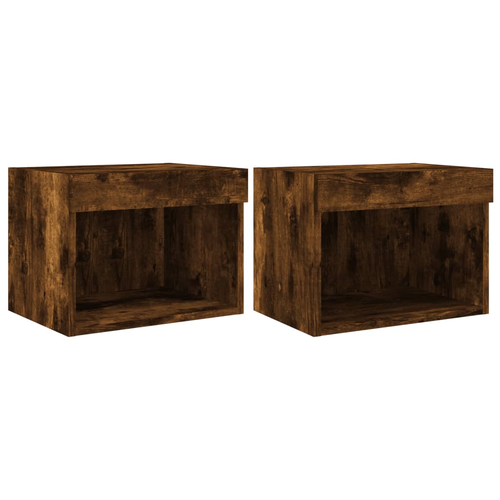 Wall-mounted bedside tables with LED lights 2 pcs. Smoked oak