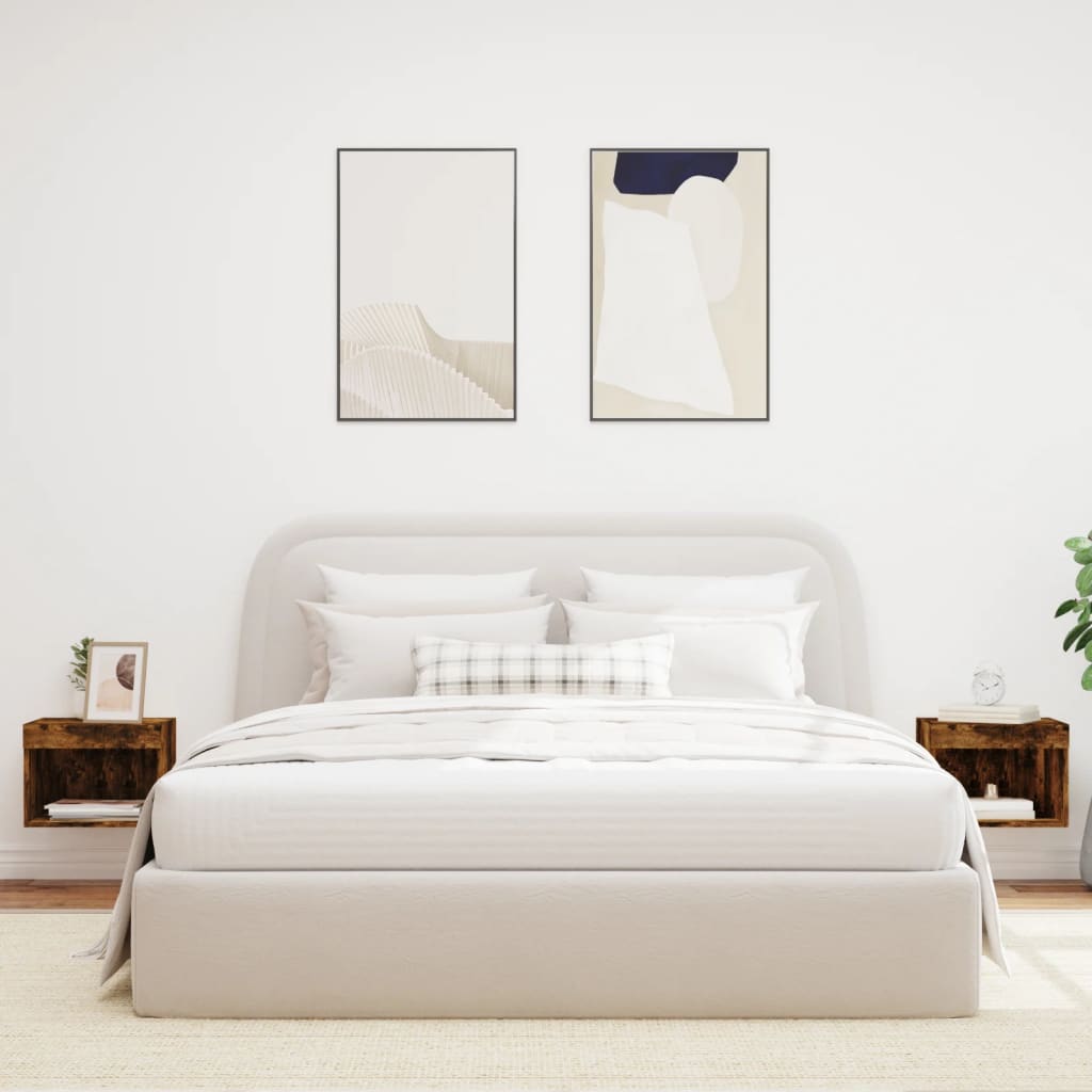 Wall-mounted bedside tables with LED lights 2 pcs. Smoked oak