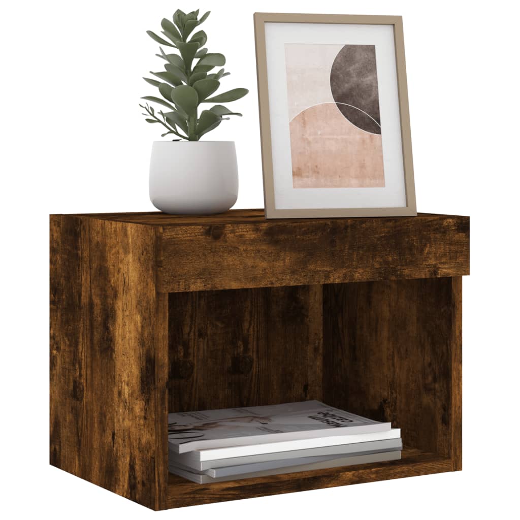 Wall-mounted bedside tables with LED lights 2 pcs. Smoked oak