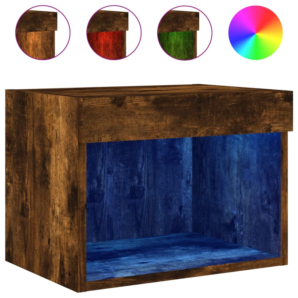 Wall-mounted bedside tables with LED lights 2 pcs. Smoked oak