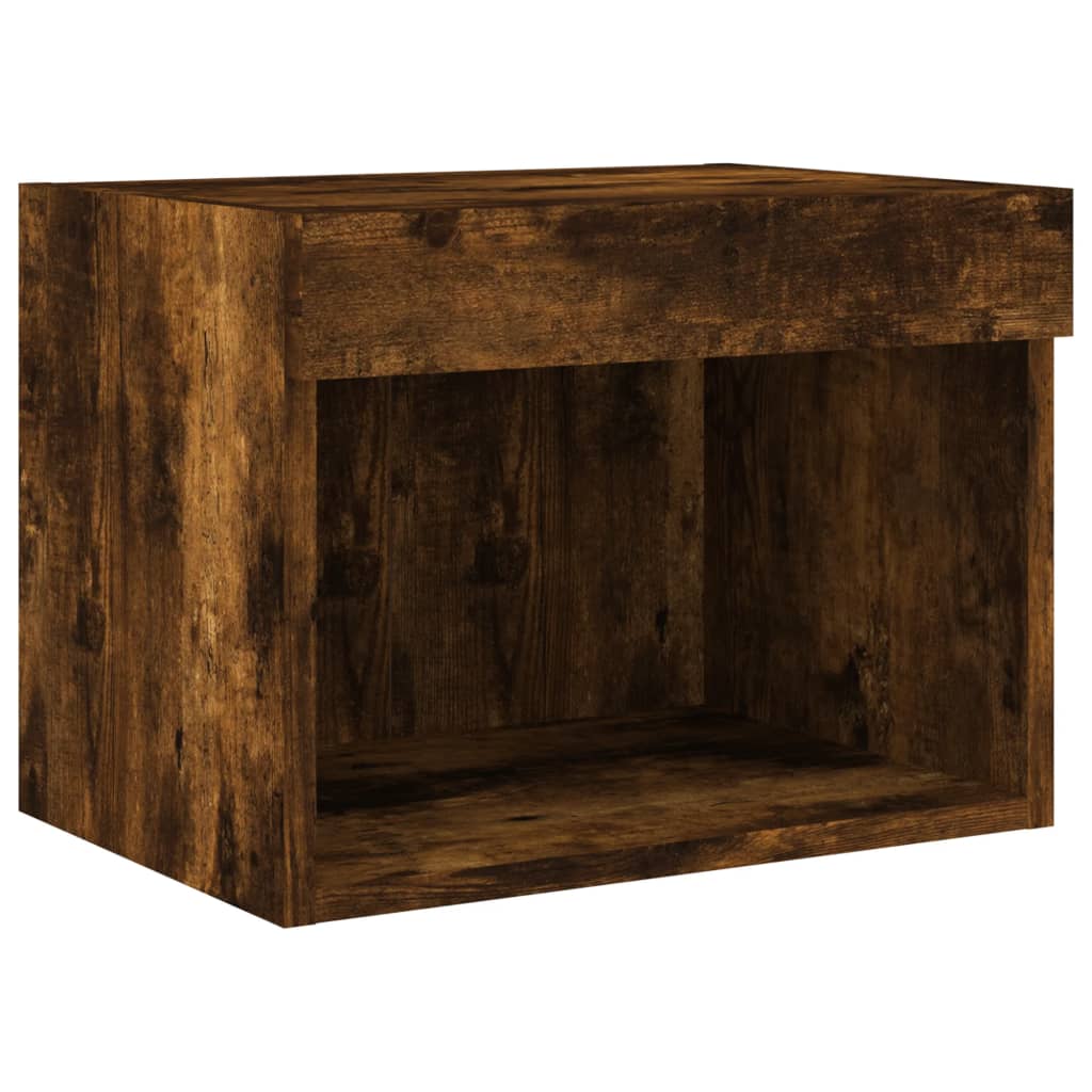 Wall-mounted bedside tables with LED lights 2 pcs. Smoked oak