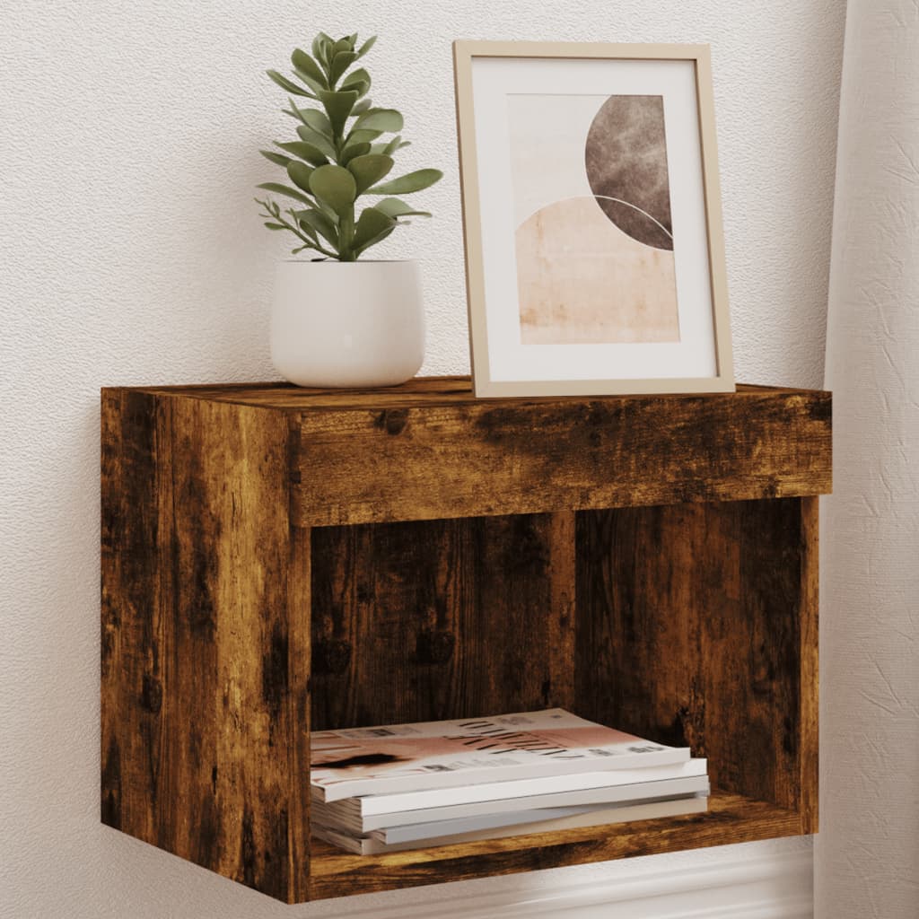Wall-mounted bedside tables with LED lights 2 pcs. Smoked oak