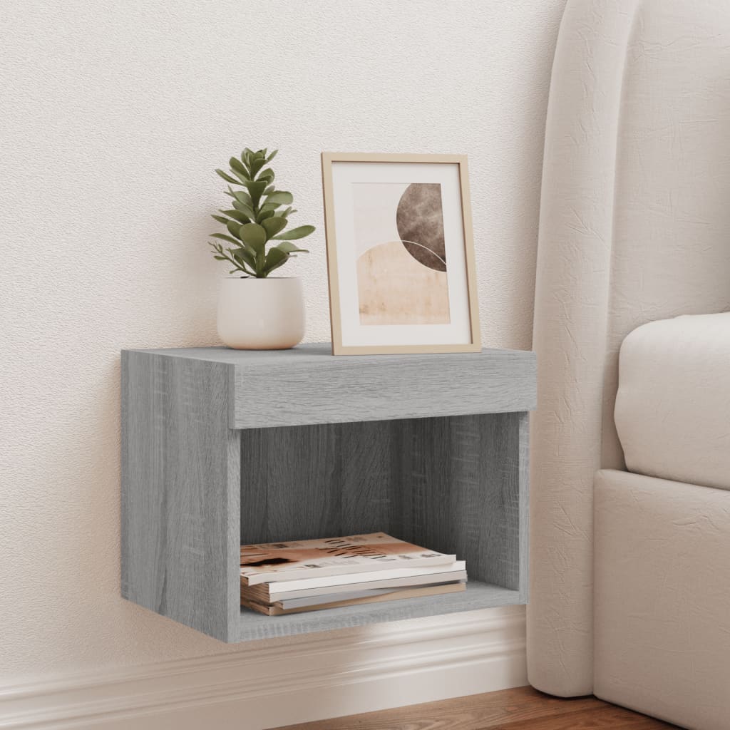 Wall-mounted bedside table with LED lights Gray Sonoma