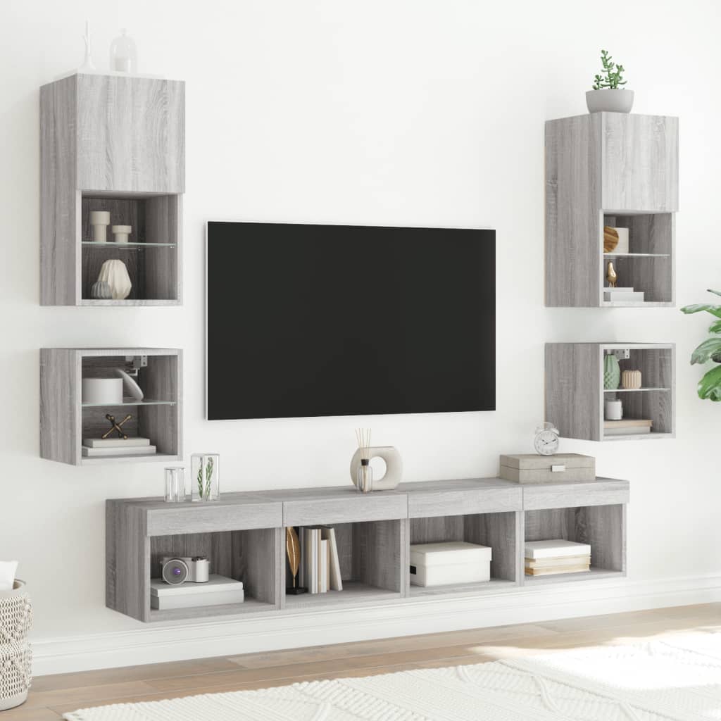 Wall-mounted bedside table with LED lights Gray Sonoma