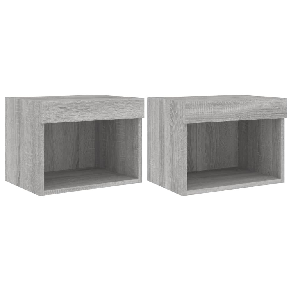 Wall-mounted bedside tables with LED lights 2 pcs. Gray Sonoma