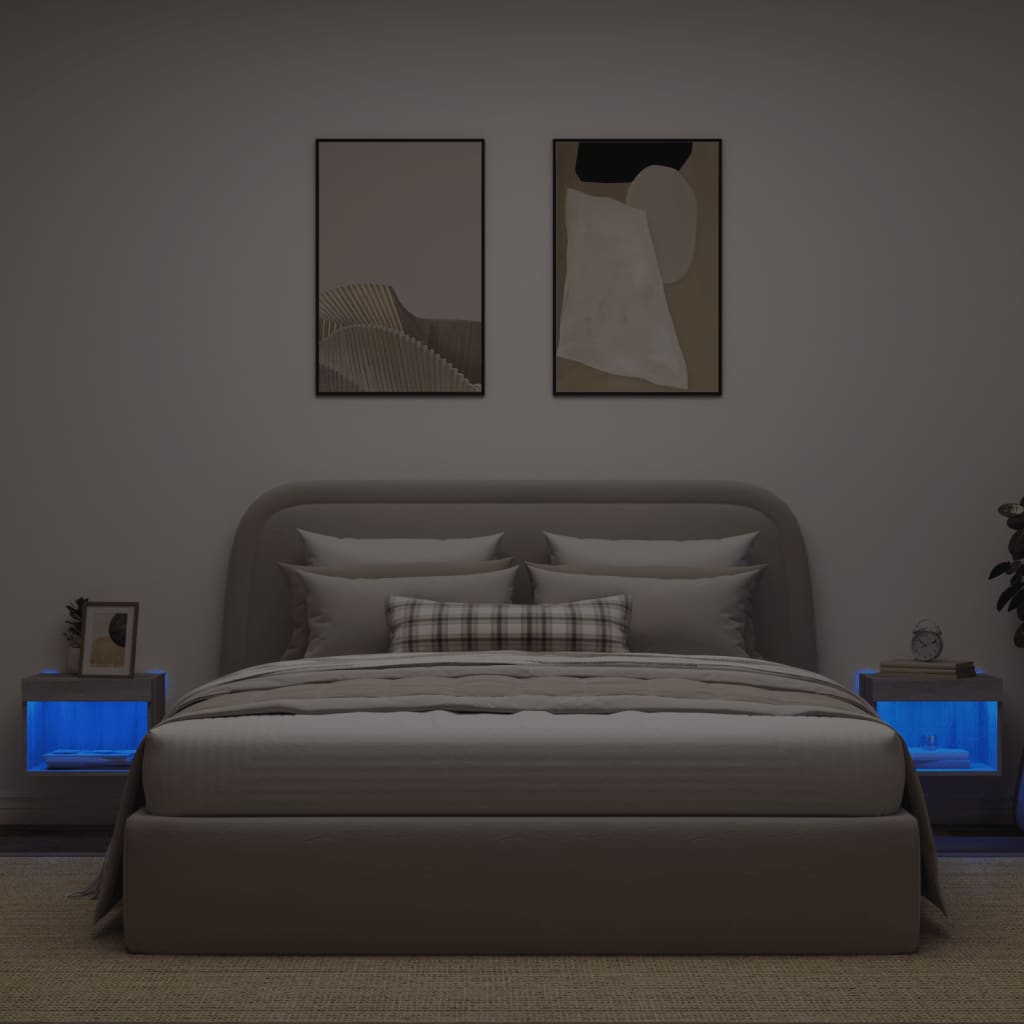 Wall-mounted bedside tables with LED lights 2 pcs. Gray Sonoma