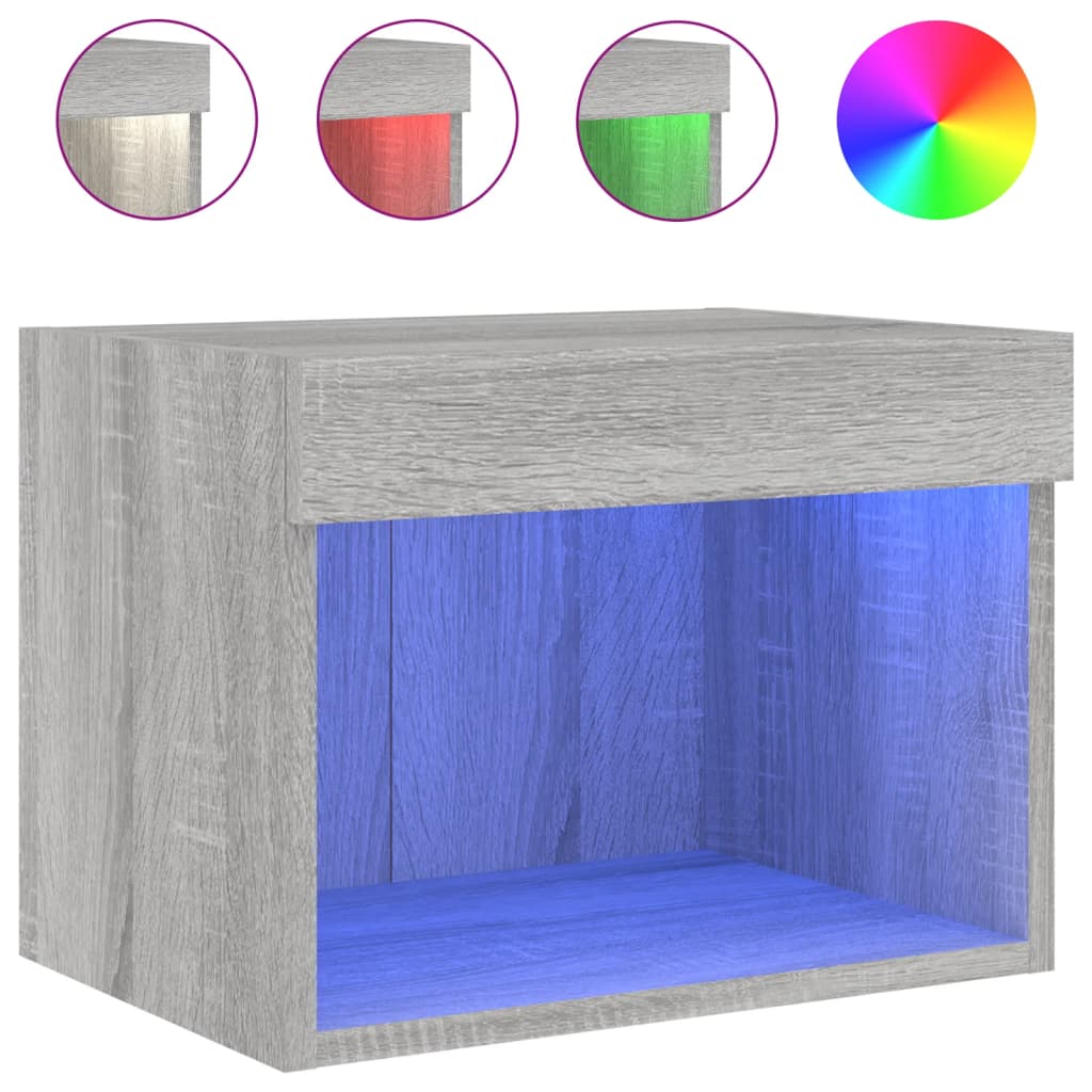 Wall-mounted bedside tables with LED lights 2 pcs. Gray Sonoma