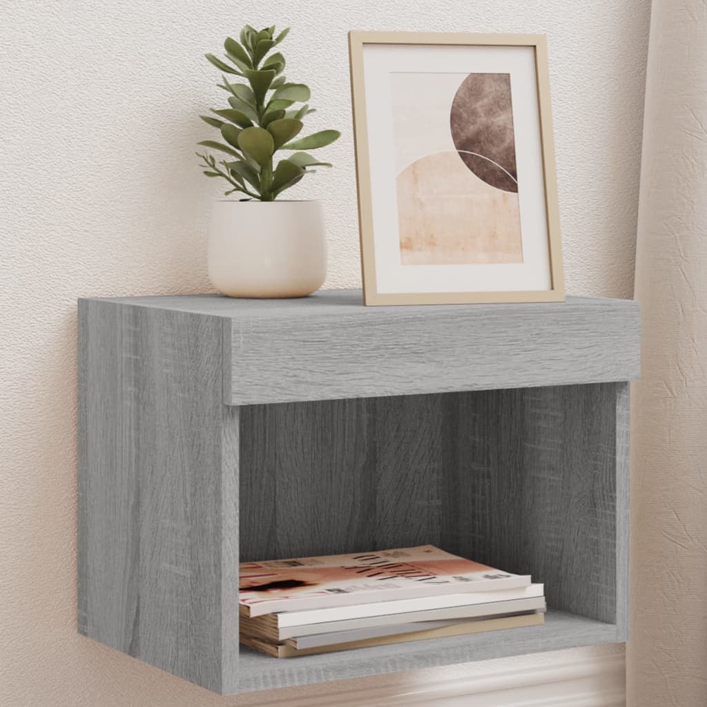 Wall-mounted bedside tables with LED lights 2 pcs. Gray Sonoma