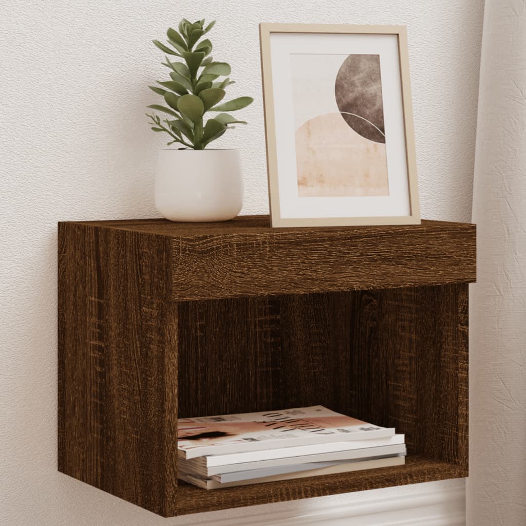 Wand-Nachttisch mit LED-Leuchten Braun Eichen-Optik