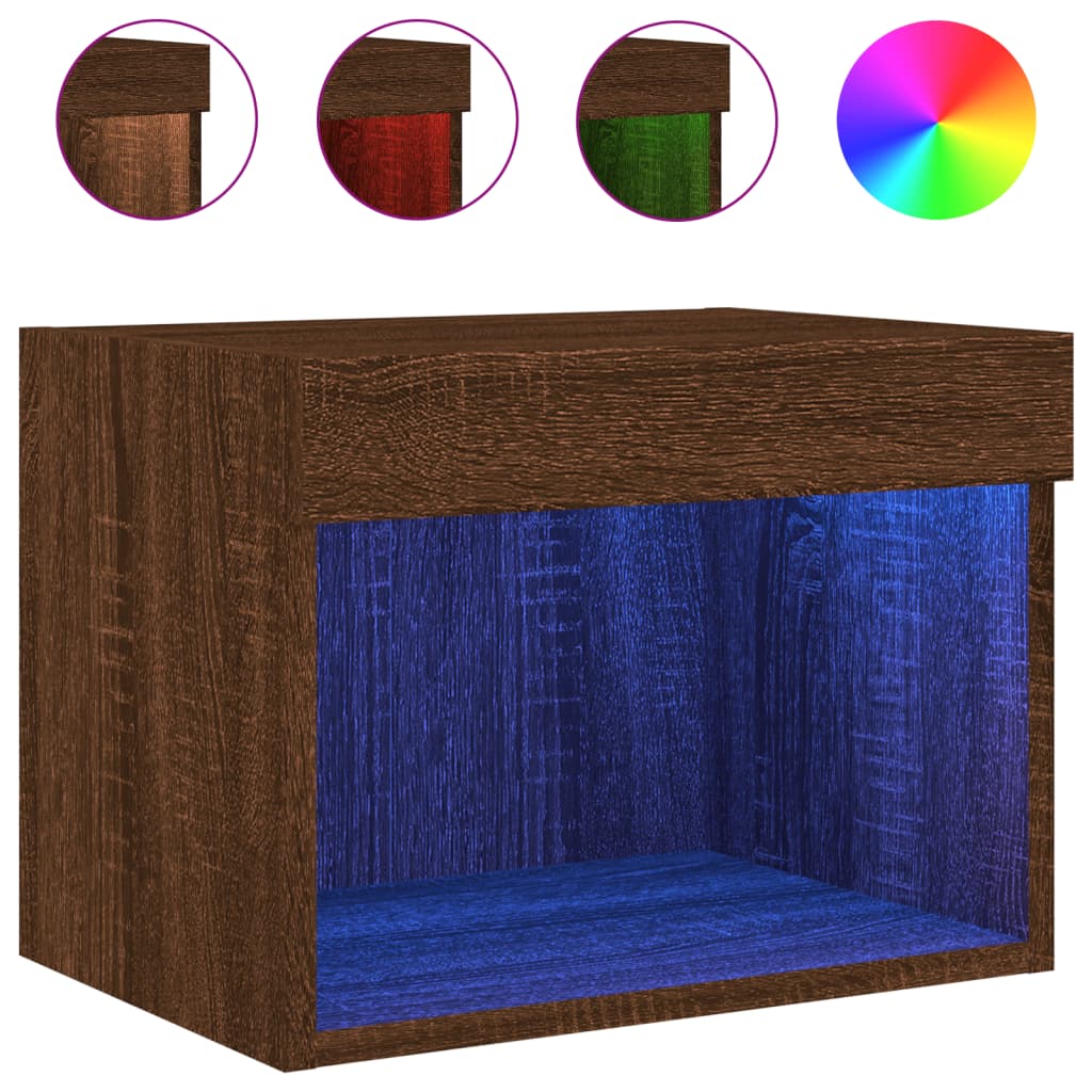 Wall-mounted bedside tables with LED lights 2 pcs. Brown oak look