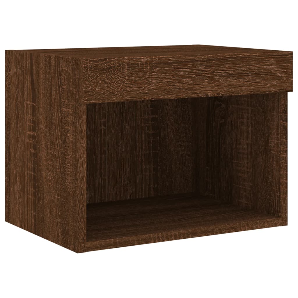 Wall-mounted bedside tables with LED lights 2 pcs. Brown oak look