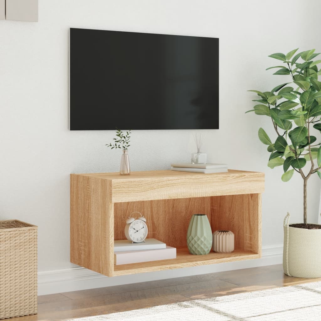 Meuble TV avec lumières LED Chêne Sonoma 60x30x30 cm
