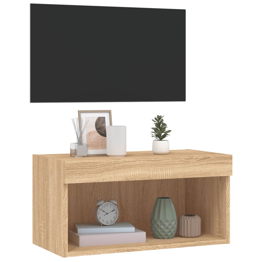 Meuble TV avec lumières LED Chêne Sonoma 60x30x30 cm