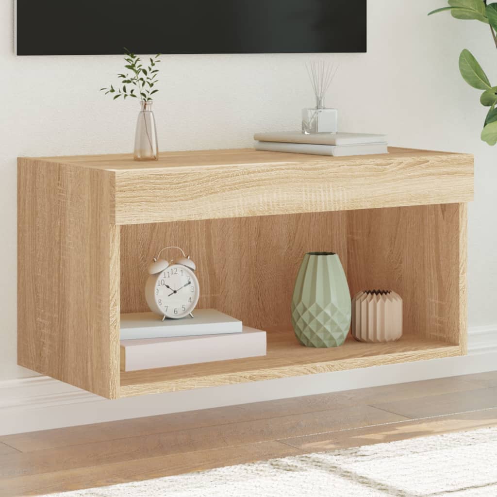 Meuble TV avec lumières LED Chêne Sonoma 60x30x30 cm