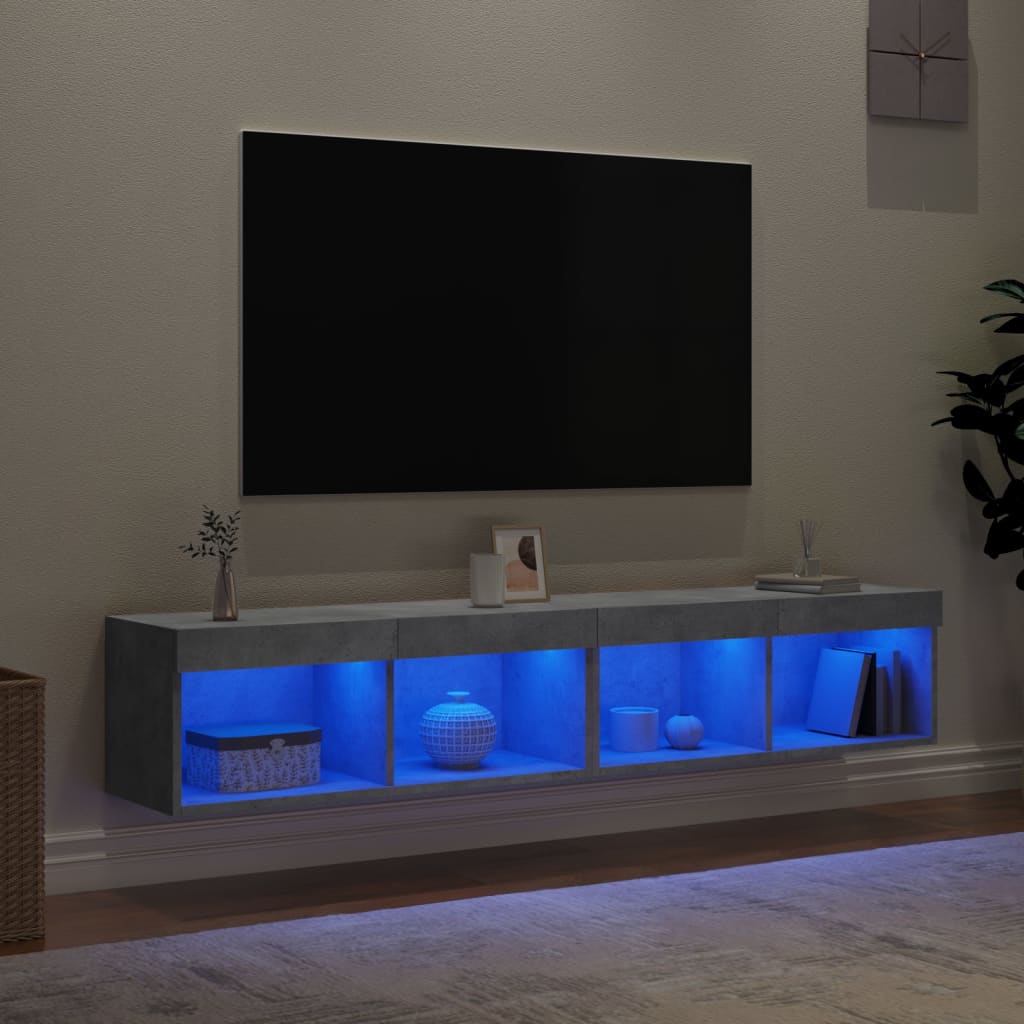 Meubles TV avec éclairage LED, 2 pièces, gris béton, 80 x 30 x 30 cm