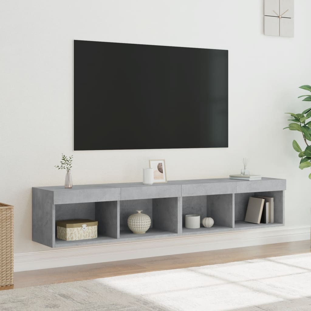 Meubles TV avec éclairage LED, 2 pièces, gris béton, 80 x 30 x 30 cm