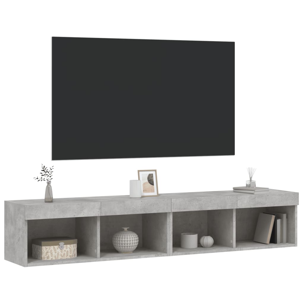 Meubles TV avec éclairage LED, 2 pièces, gris béton, 80 x 30 x 30 cm
