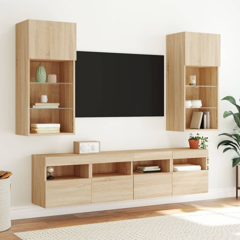 TV wall cabinets with LED lights 2 pcs. Sonoma oak 40x30x40cm