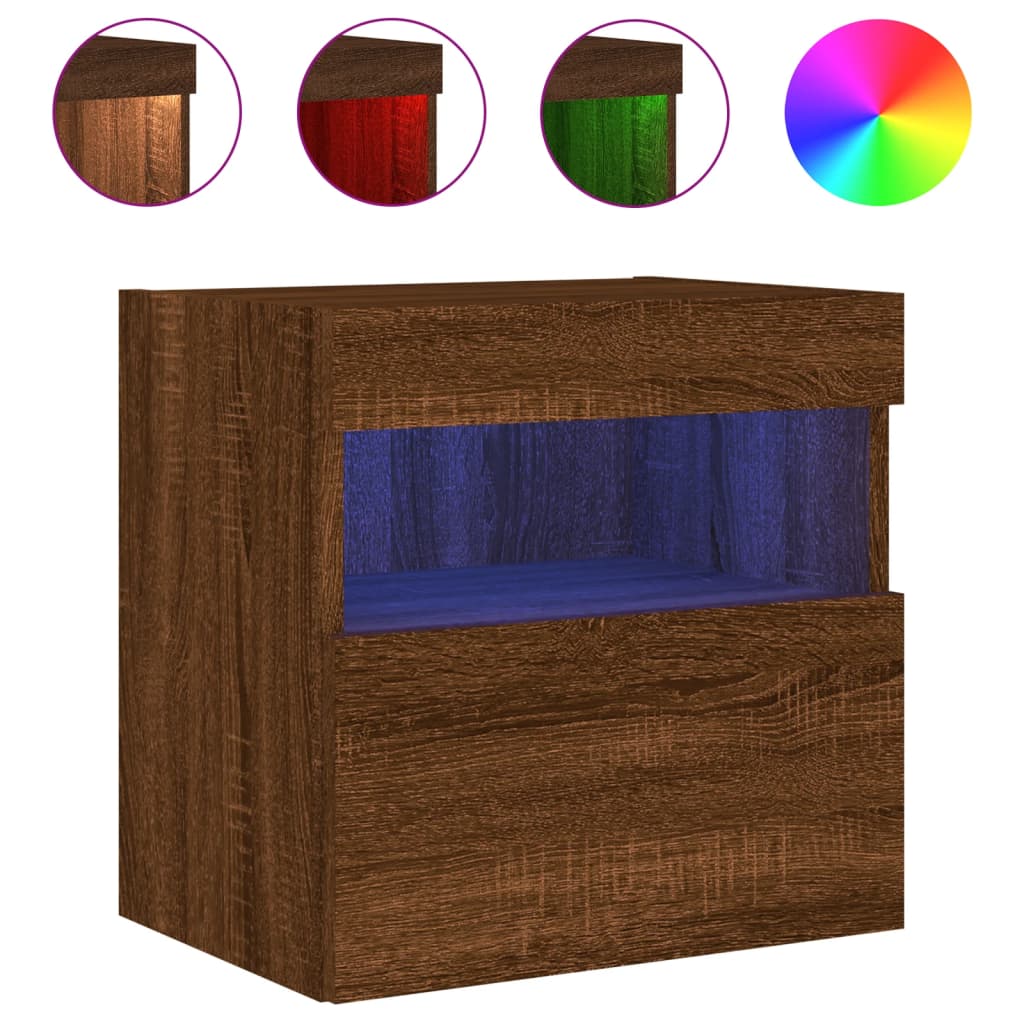 TV wall cabinet with LED lights brown oak look 40x30x40 cm