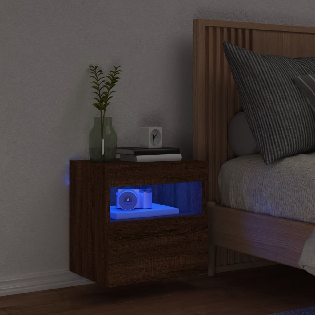 TV wall cabinet with LED lights brown oak look 40x30x40 cm