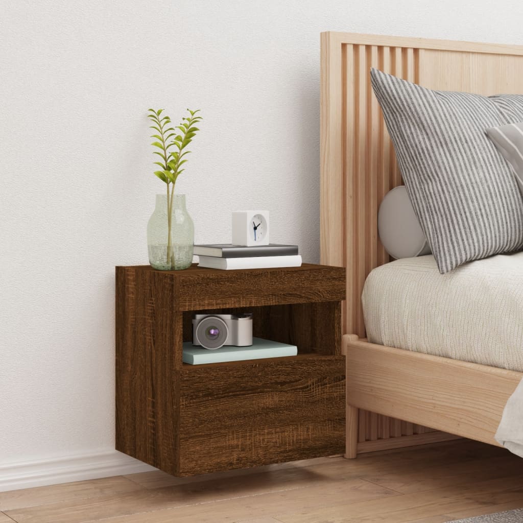 TV wall cabinet with LED lights brown oak look 40x30x40 cm