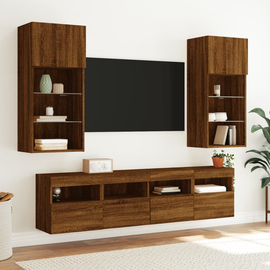 TV wall cabinet with LED lights brown oak look 40x30x40 cm