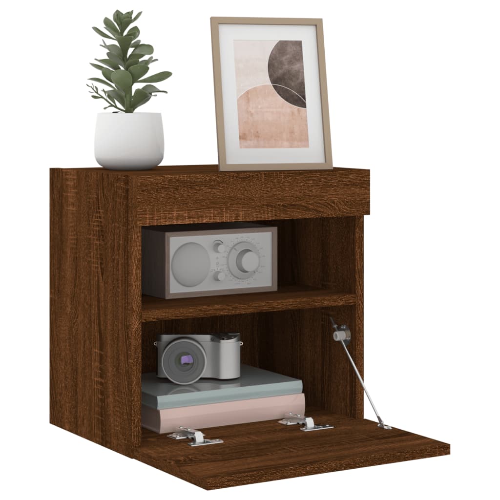 TV wall cabinet with LED lights brown oak look 40x30x40 cm
