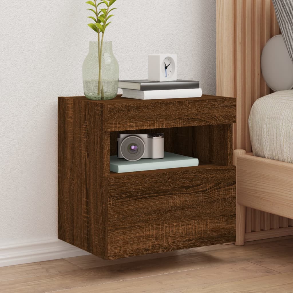 TV wall cabinet with LED lights brown oak look 40x30x40 cm