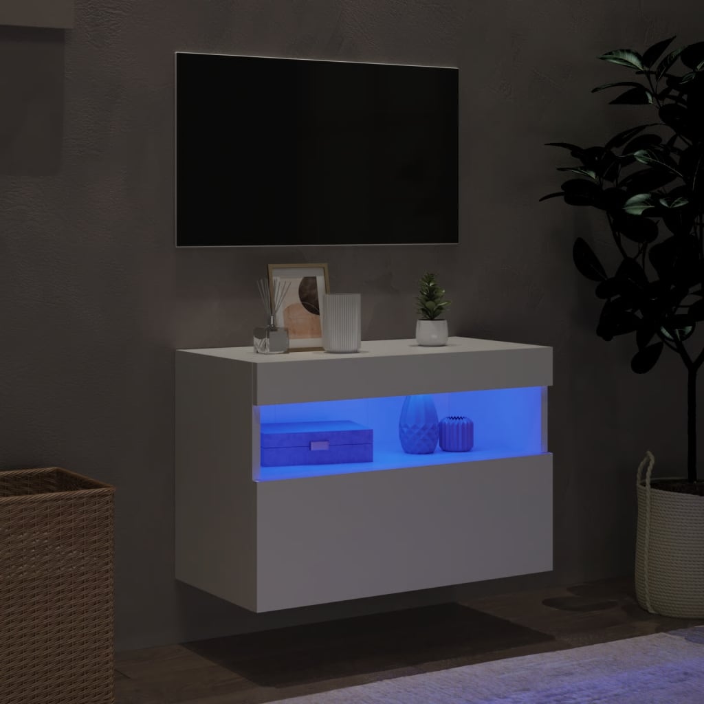 Meuble TV mural avec éclairage LED blanc 60x30x40 cm