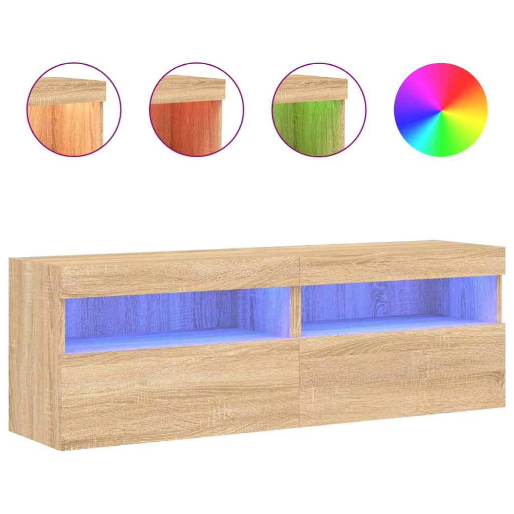 TV wall cabinets with LED lights 2 pcs. Sonoma oak 60x30x40cm