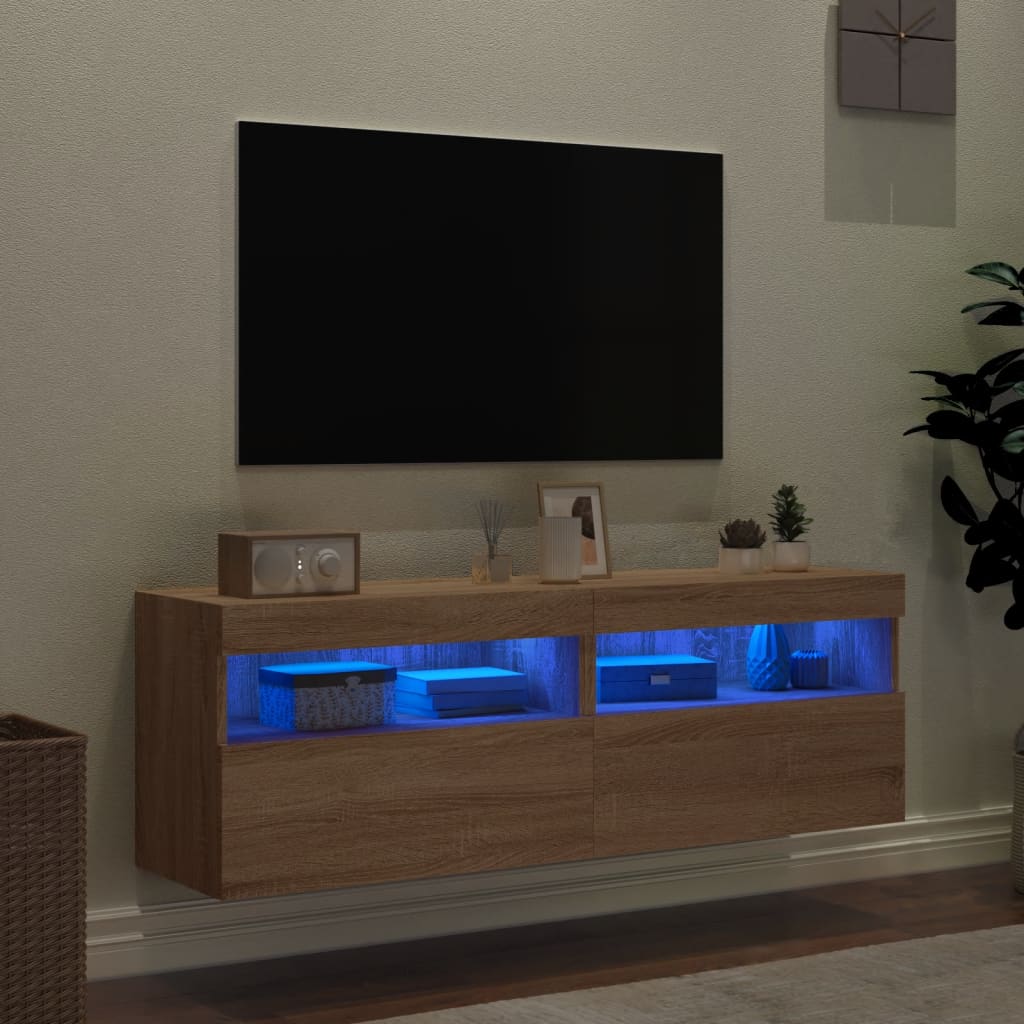 TV wall cabinets with LED lights 2 pcs. Sonoma oak 60x30x40cm