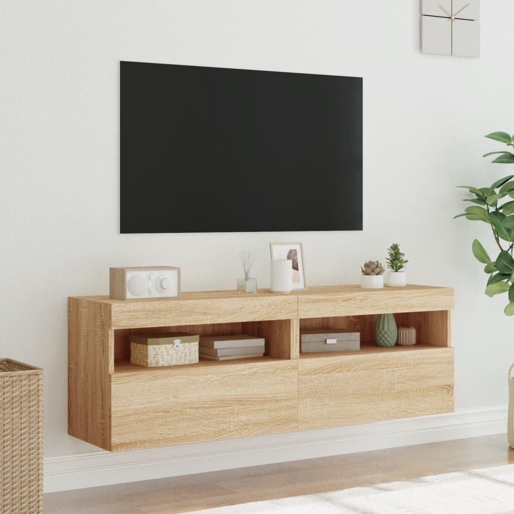 TV wall cabinets with LED lights 2 pcs. Sonoma oak 60x30x40cm