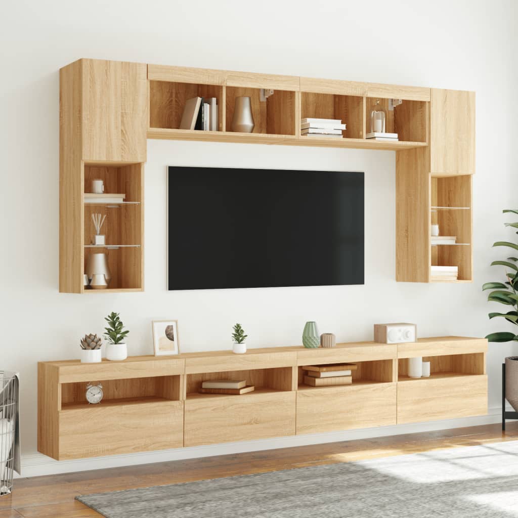 TV wall cabinets with LED lights 2 pcs. Sonoma oak 60x30x40cm