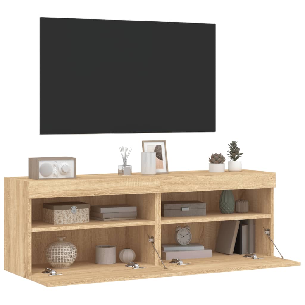 TV wall cabinets with LED lights 2 pcs. Sonoma oak 60x30x40cm