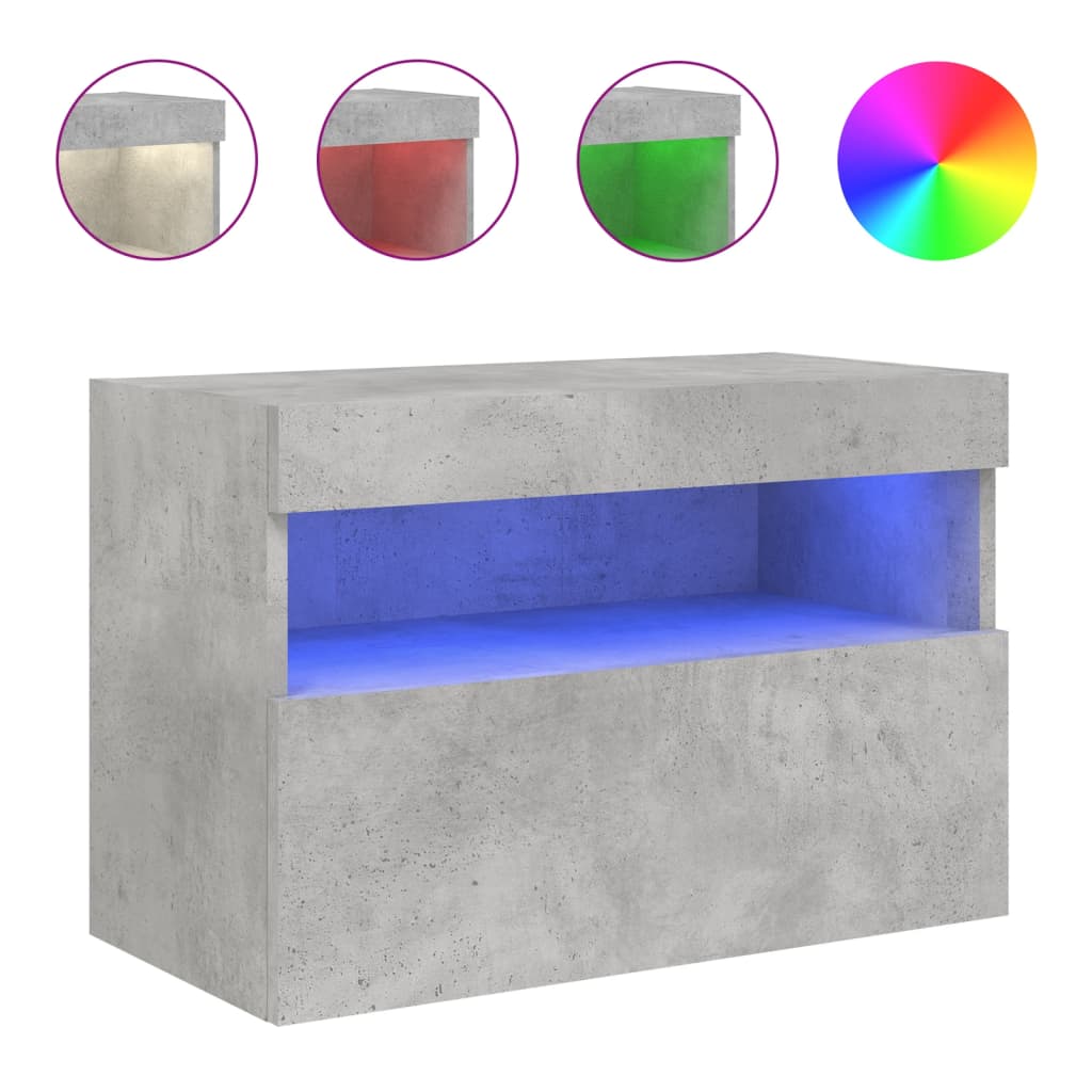 TV wall cabinet with LED lights concrete grey 60x30x40 cm