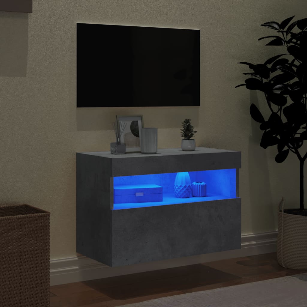 TV wall cabinet with LED lights concrete grey 60x30x40 cm