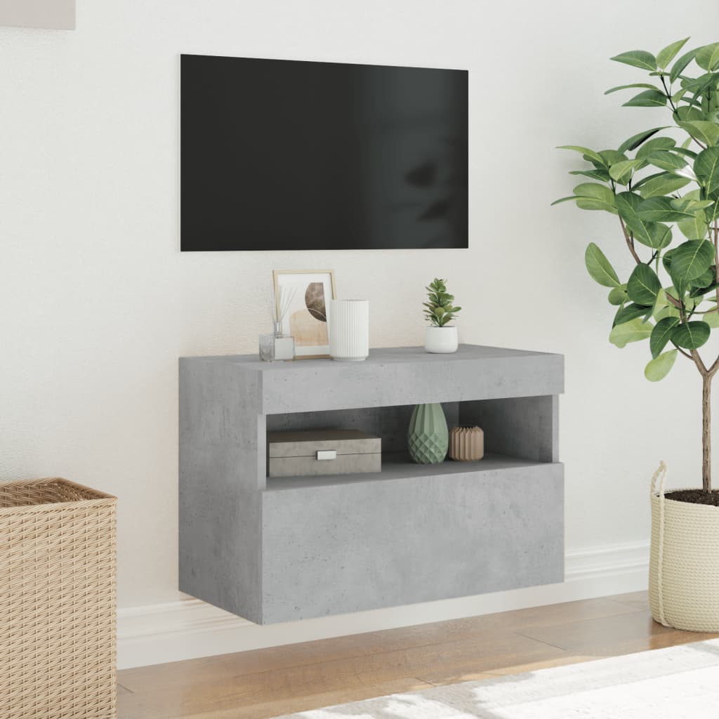 TV wall cabinet with LED lights concrete grey 60x30x40 cm