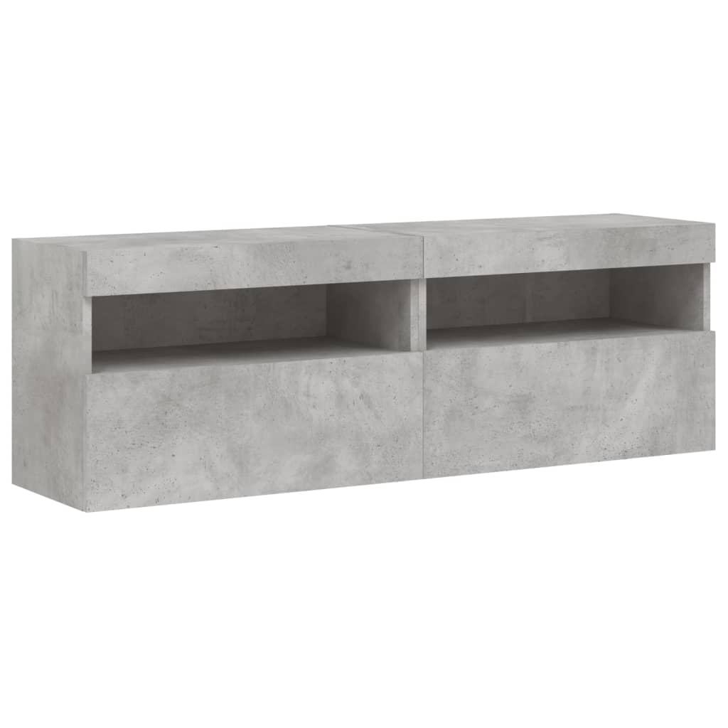 Meubles TV muraux avec lumières LED 2 pièces Gris béton 60x30x40 cm.