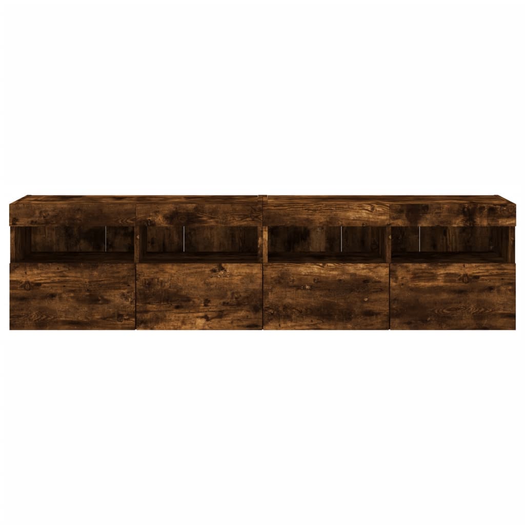 TV-Wandschränke mit LED-Leuchten 2 Stk. Räuchereiche 80x30x40cm